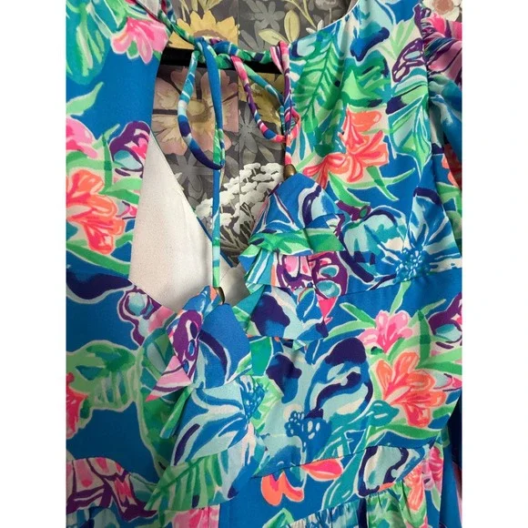 Lilly Pulitzer Rease Maxi Dress Butterfly Floral Print V Neck Tie Back Size 8 - Picture 8 of 12